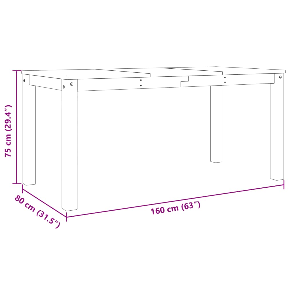 vidaXL Jedilna miza Panama 160x80x75 cm trdna borovina