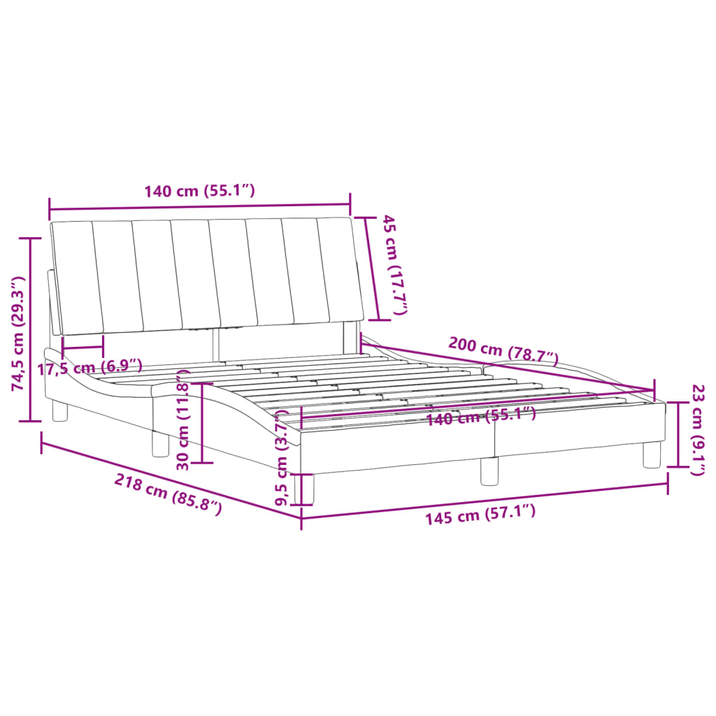 vidaXL Posteljni okvir z vzglavjem moder 140x200 cm žamet