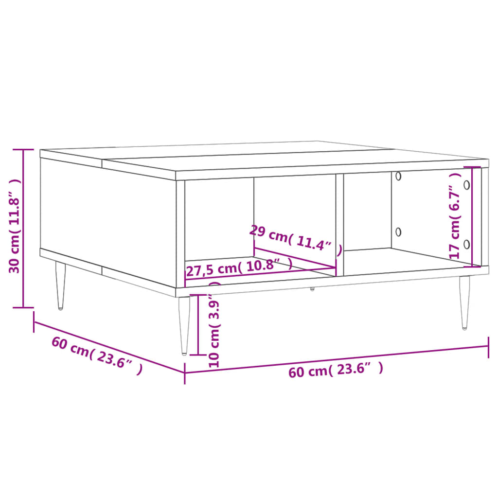 vidaXL Klubska mizica bela 60x60x30 cm inženirski les