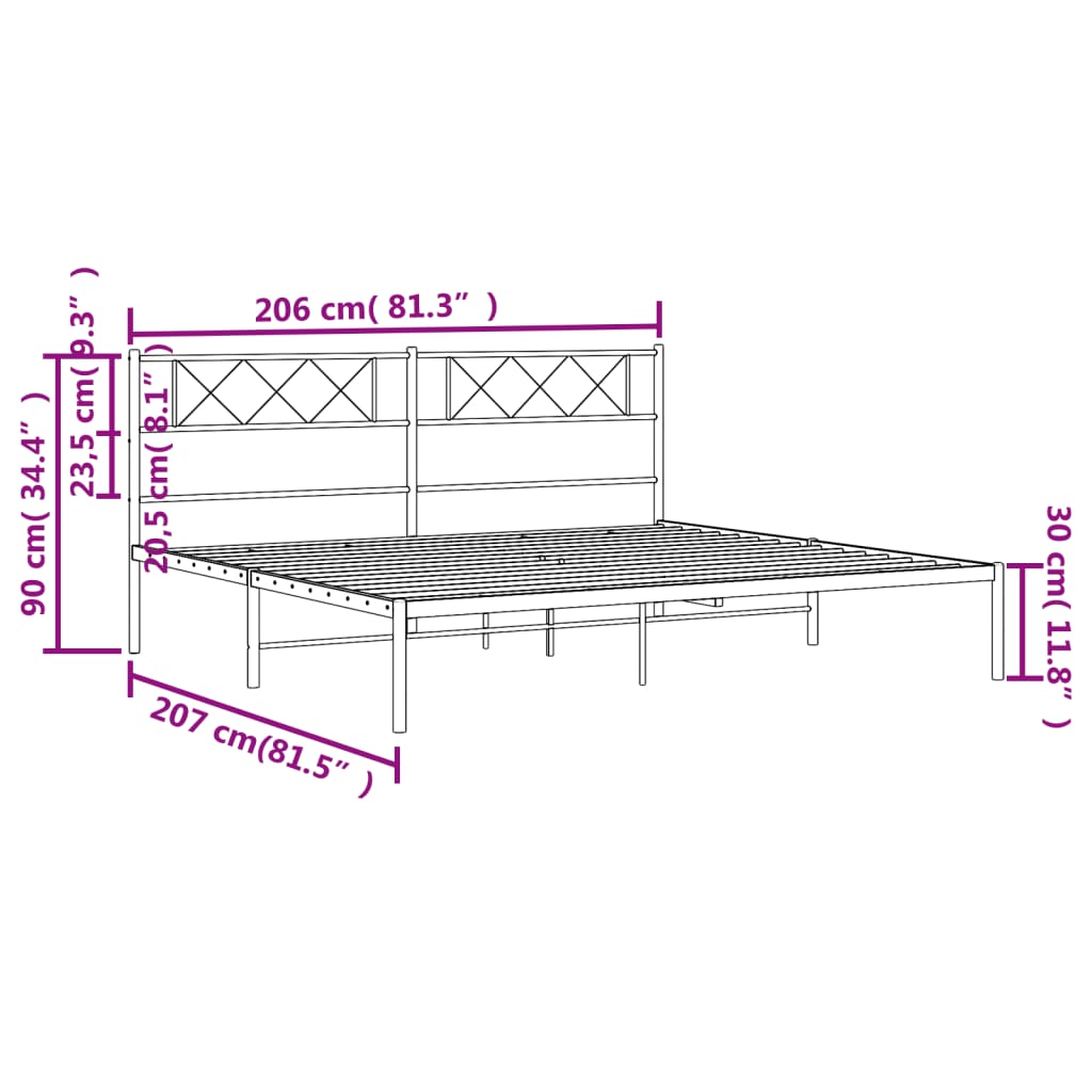 vidaXL Kovinski posteljni okvir z vzglavjem črn 200x200 cm