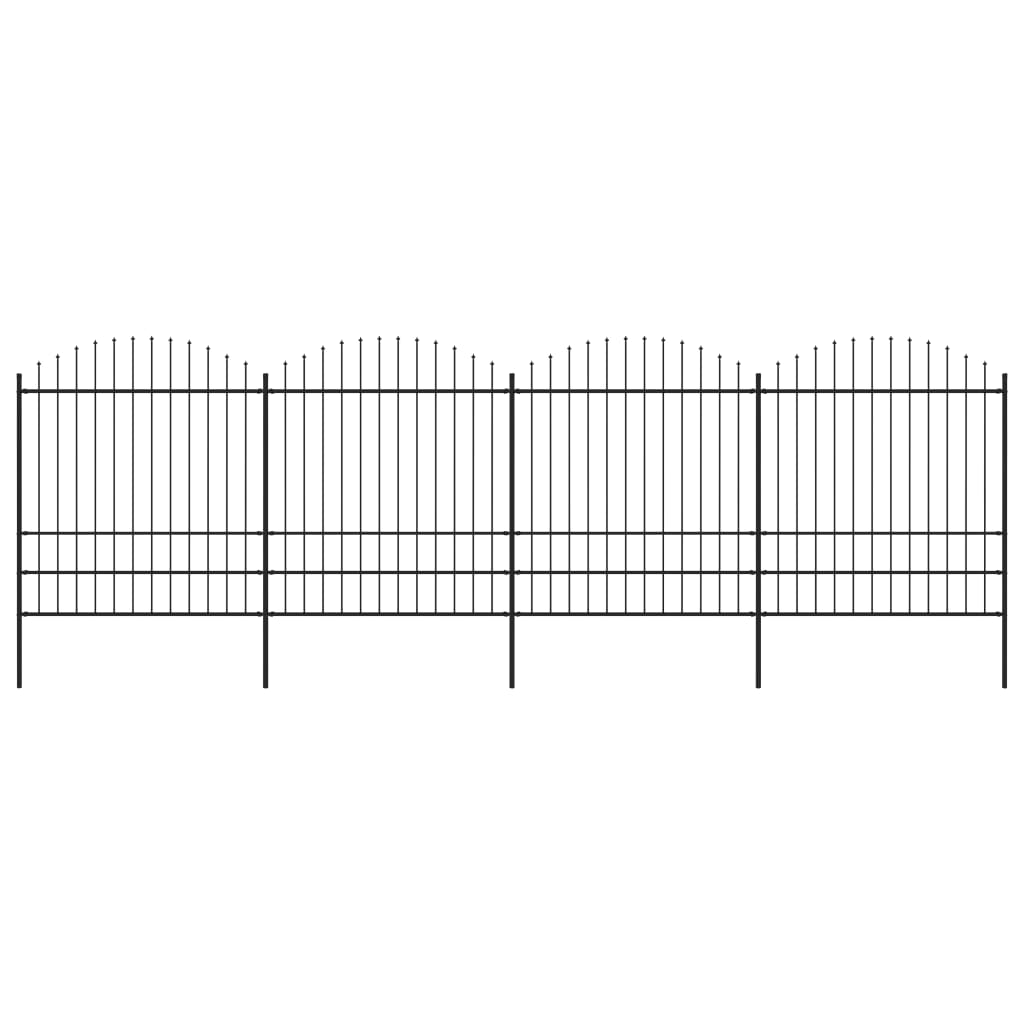 vidaXL Vrtna ograja s koničastimi vrhovi jeklo (1,75-2)x6,8 m črna