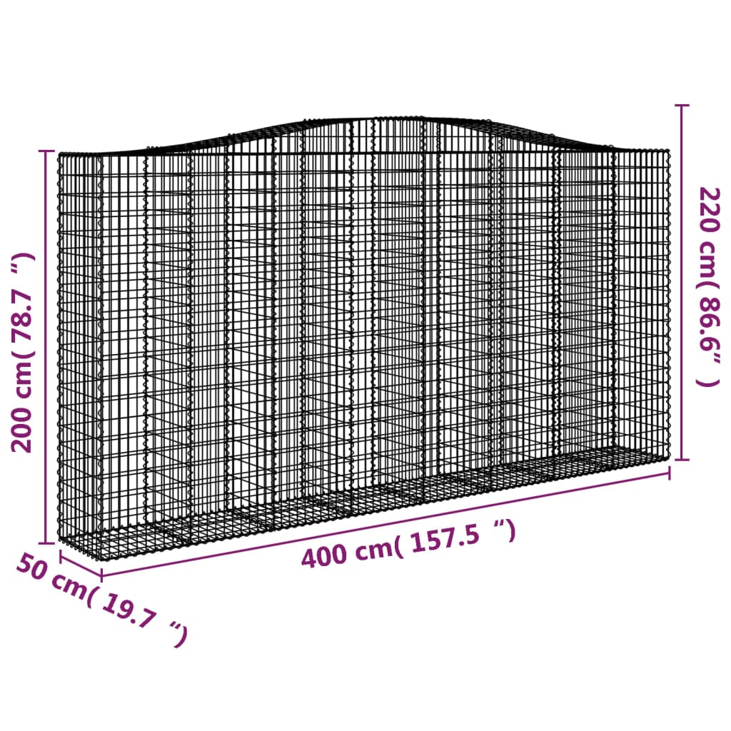 vidaXL Obokane gabion košare 3 kosa 400x50x200/220 cm pocinkano železo