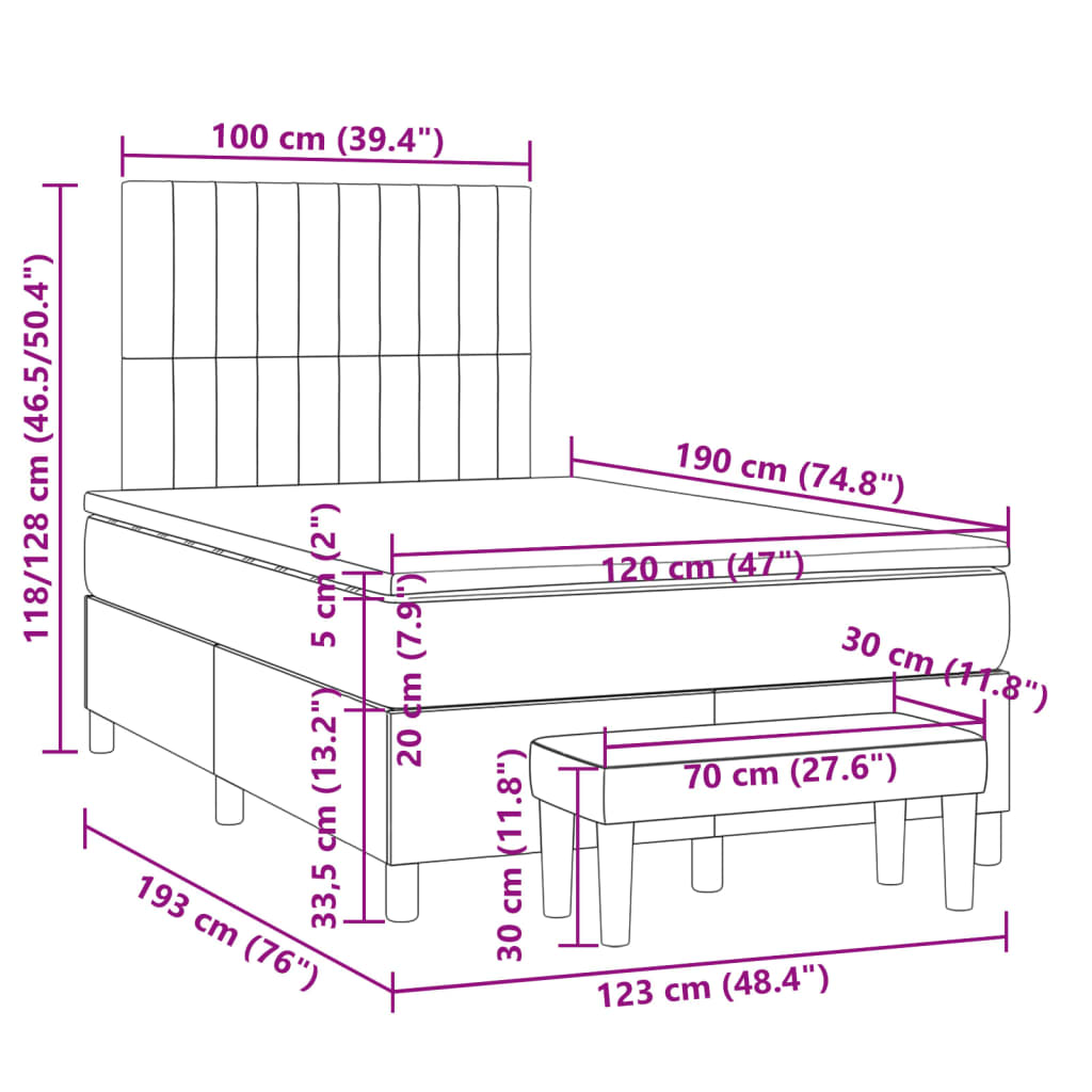 vidaXL Box spring postelja z vzmetnico taupe 120x190 cm blago