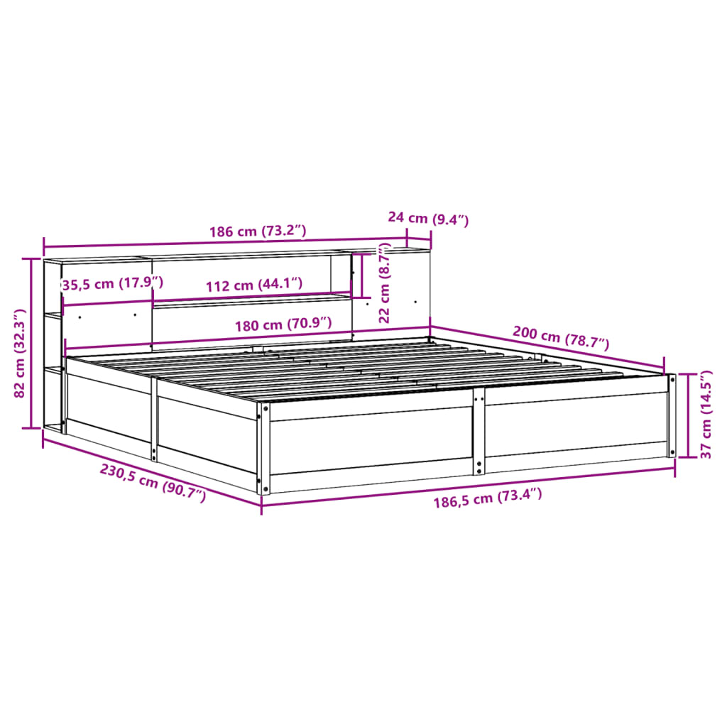 vidaXL Posteljni okvir brez vzmetnice bel 180x200 cm trdna borovina