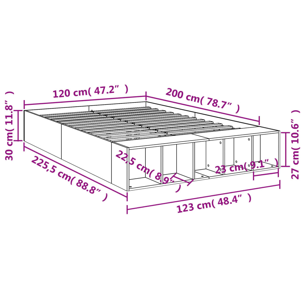 vidaXL Posteljni okvir dimljeni hrast 120x200 cm inženirski les