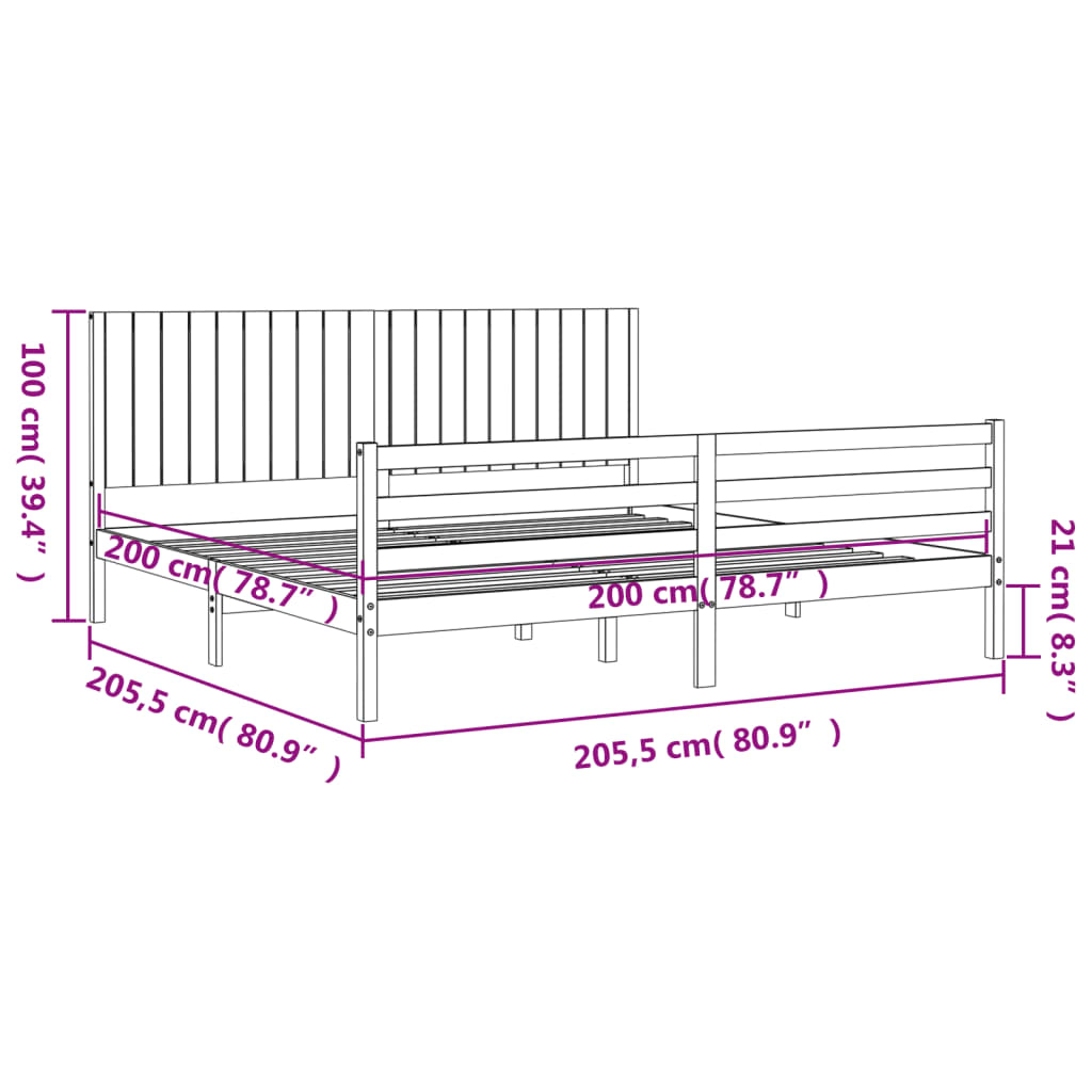 vidaXL Posteljni okvir z vzglavjem črn 200x200 cm trden les