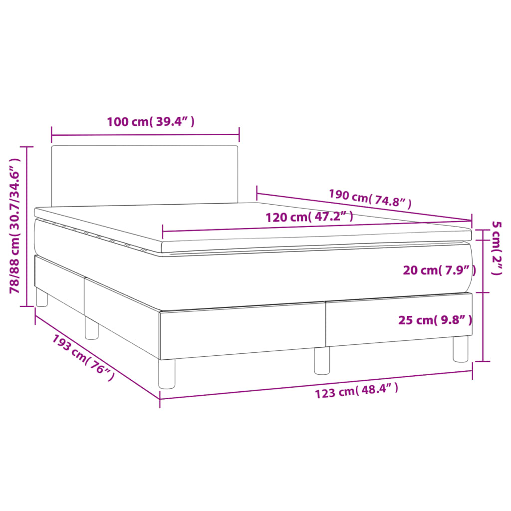 vidaXL Box spring postelja z vzmetnico taupe 120x190 cm blago