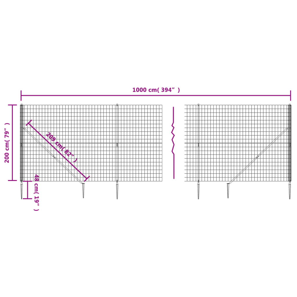 vidaXL Mrežna ograja s konicami za postavitev zelena 2x10 m