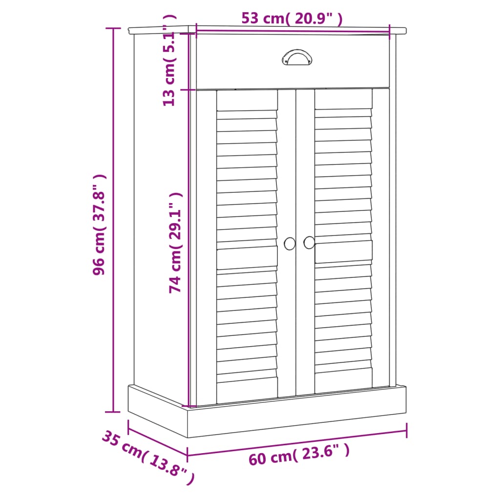 vidaXL Omara za čevlje VIGO bela 60x35x96 cm trdna borovina