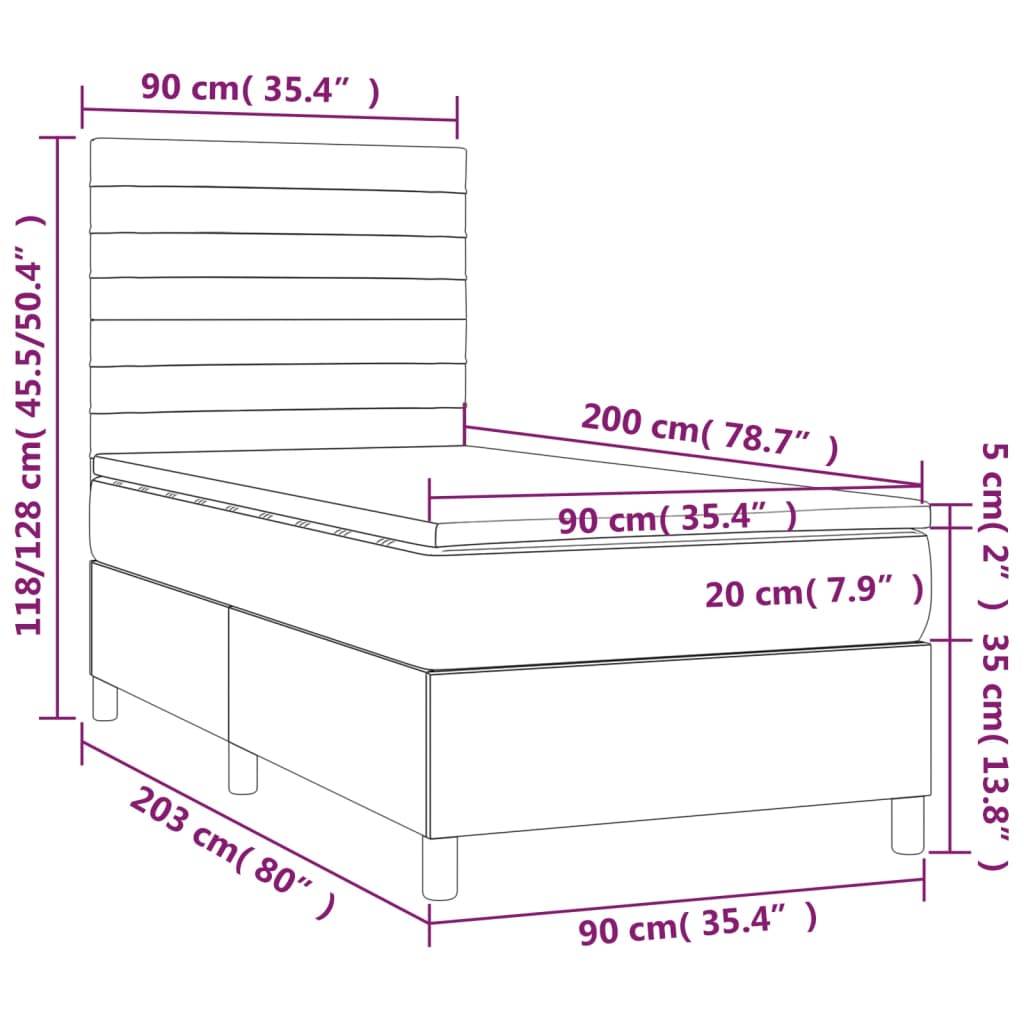 vidaXL Box spring postelja z vzmetnico LED krem 90x200 cm blago