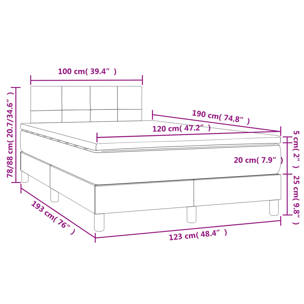 vidaXL Box spring postelja z vzmetnico LED taupe 120x190 cm blago