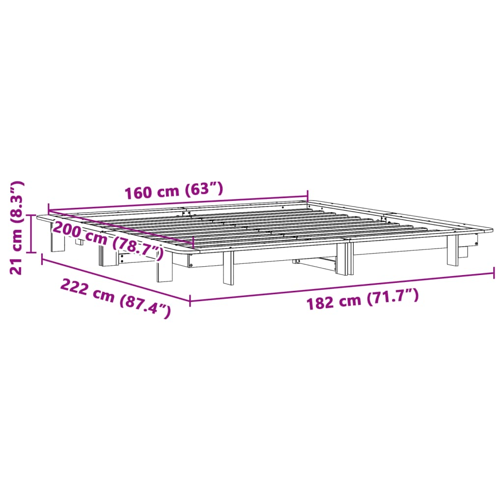 vidaXL Posteljni okvir brez vzmetnice voščeno rjav 160x200 cm borovina