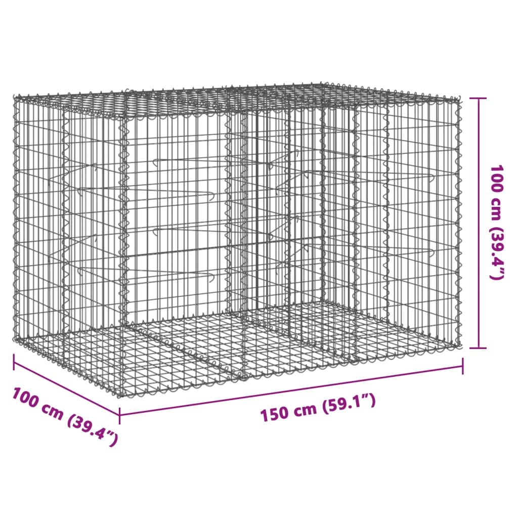 vidaXL Gabionska košara s pokrovom 150x100x100 cm pocinkano železo