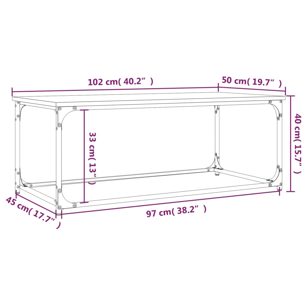 vidaXL Klubska mizica sonoma hrast 102x50x40 cm inženir. les in železo