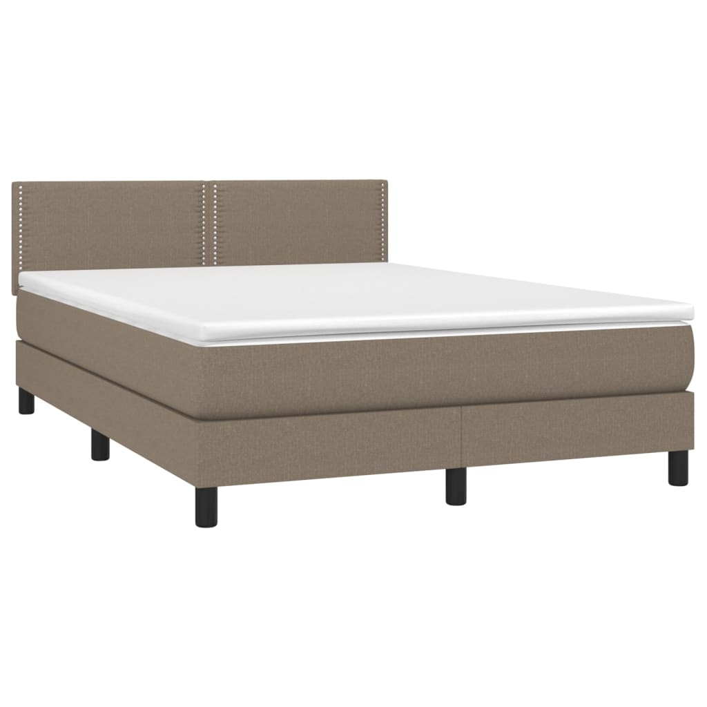 vidaXL Box spring postelja z vzmetnico LED taupe 140x200 cm blago