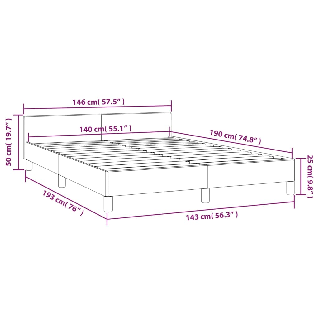 vidaXL Posteljni okvir brez vzmetnice temno moder 140x190 cm žamet