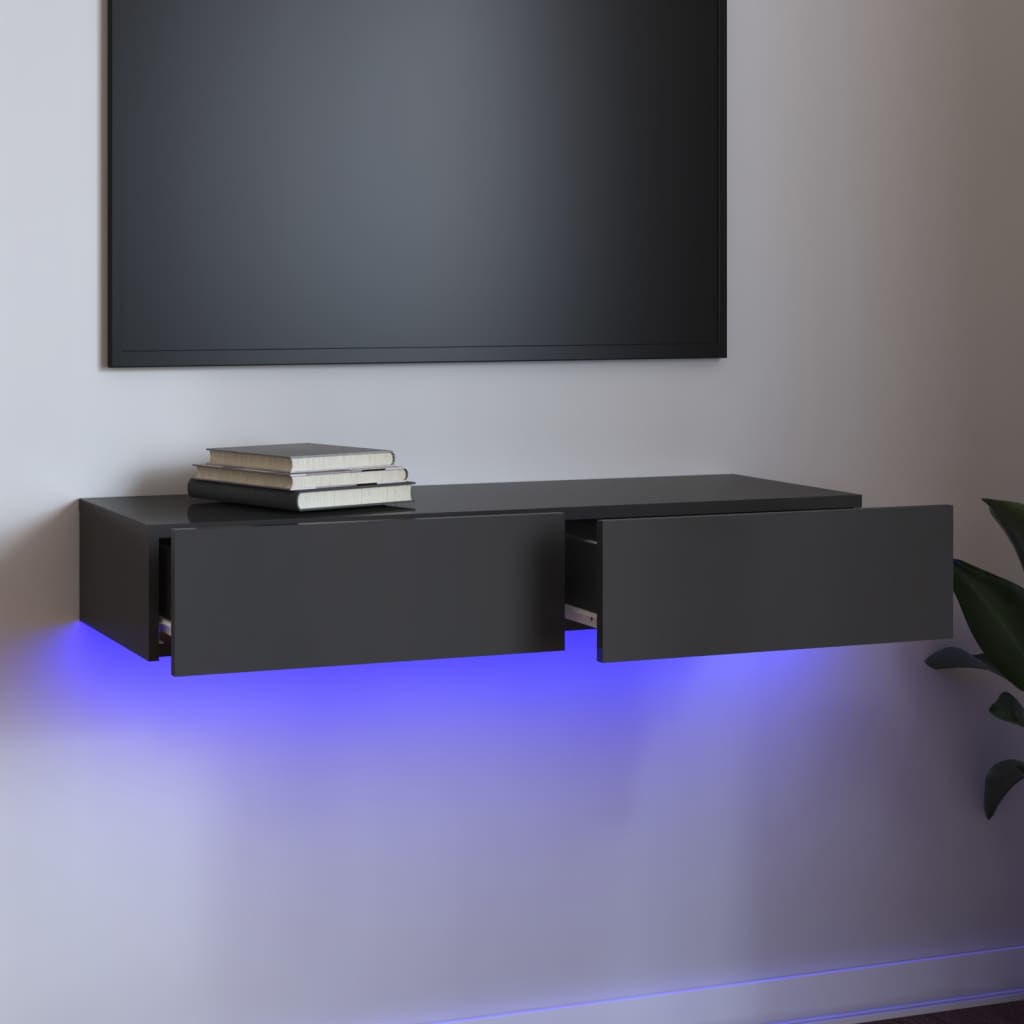 vidaXL TV omarica z LED lučkami visok sijaj siva 90x35x15,5 cm