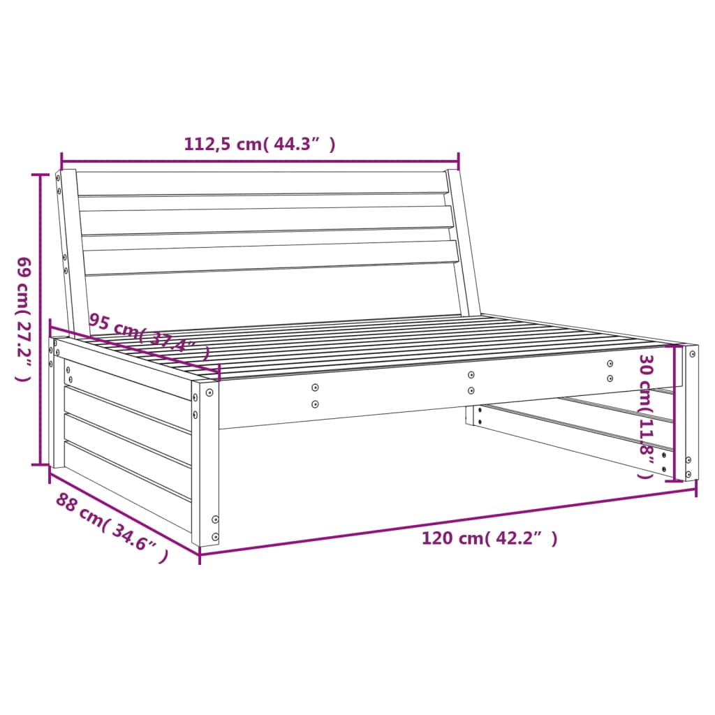 vidaXL Vrtni sredinski kavč 120x80 cm trden les douglas