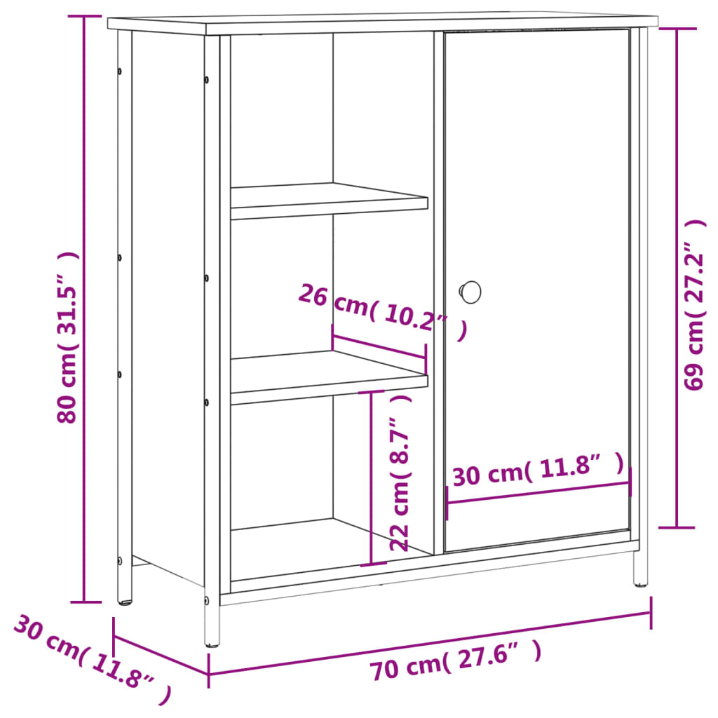 vidaXL Komoda dimljeni hrast 70x30x80 cm inženirski les