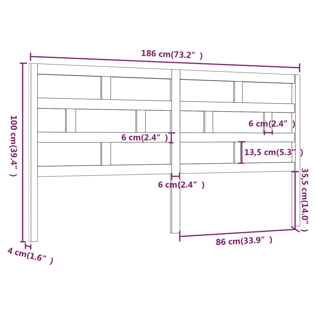 vidaXL Posteljno vzglavje črno 186x4x100 cm trdna borovina