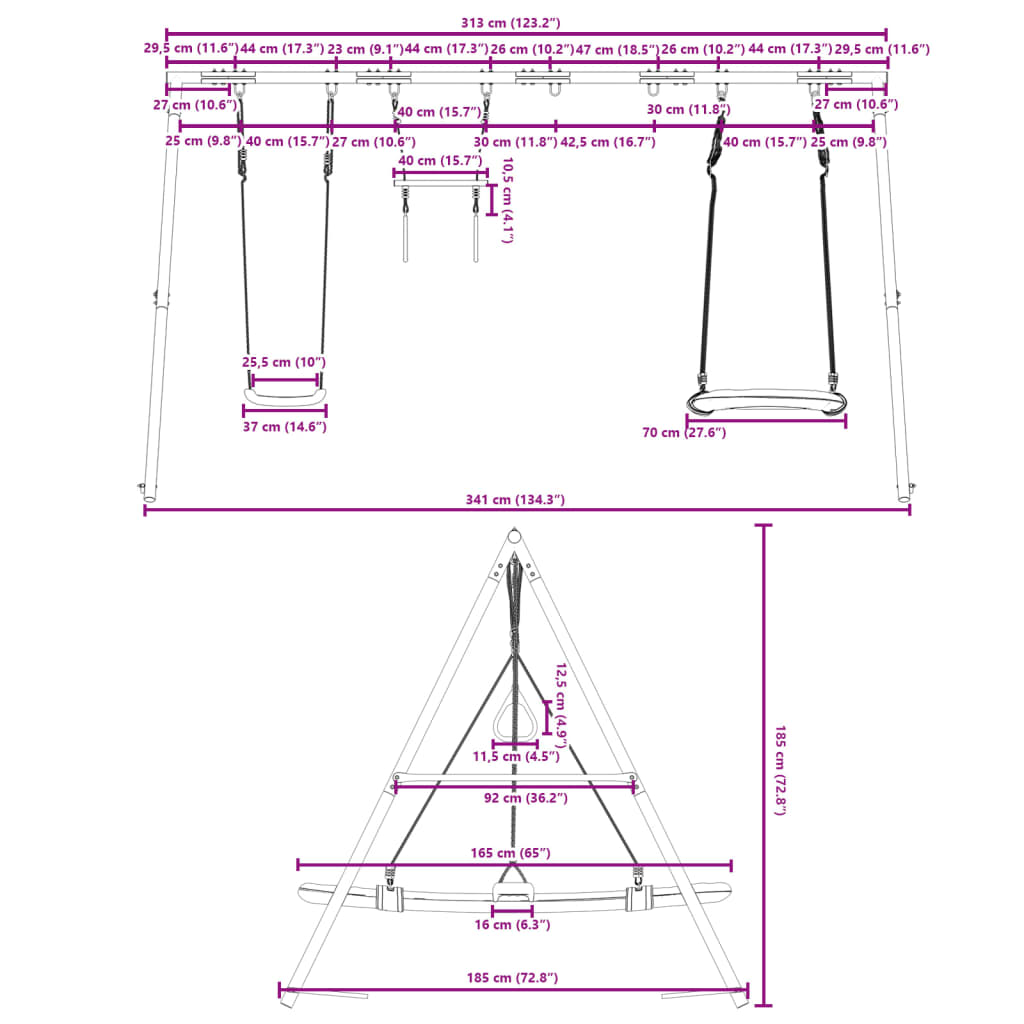 vidaXL Zunanji komplet z gugalnico, trapezom, gugalnico gnezdo