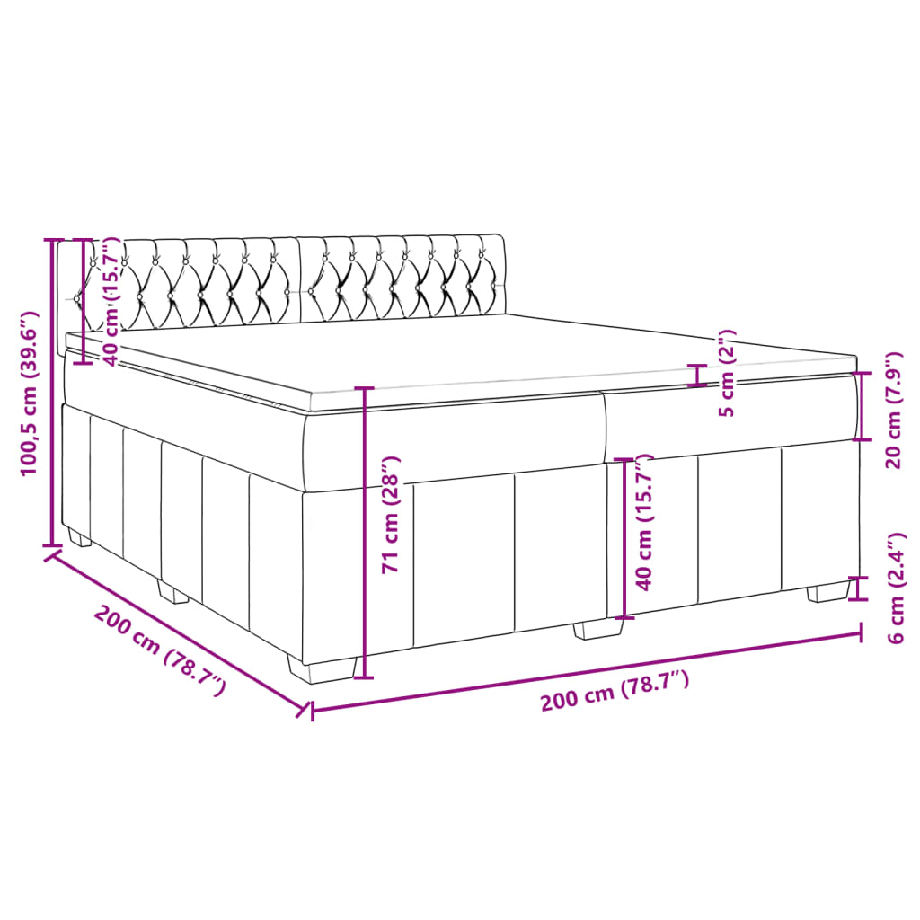 vidaXL Box spring postelja z vzmetnico temno siva 200x200 cm blago