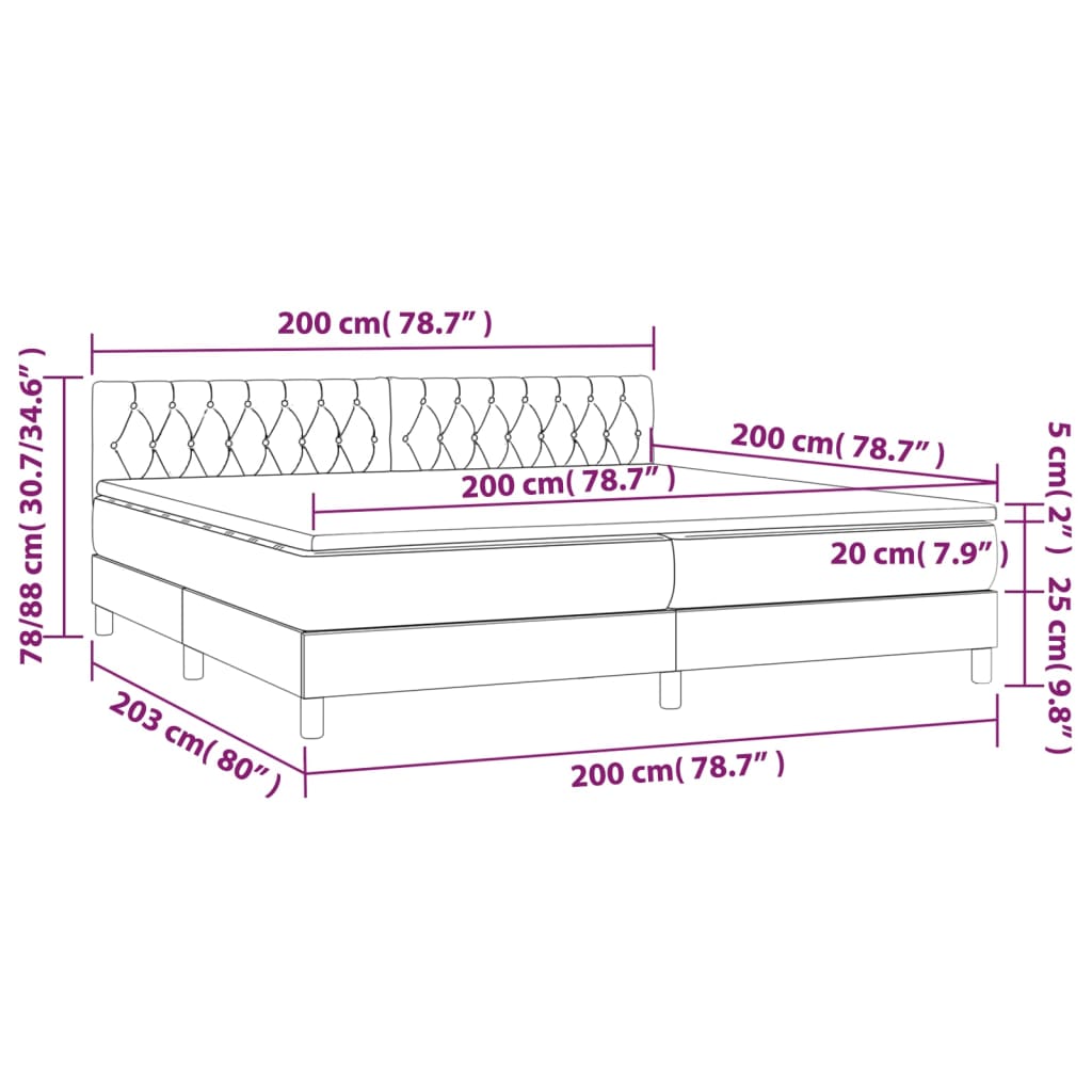 vidaXL Box spring postelja z vzmetnico LED temno rjava 200x200cm blago