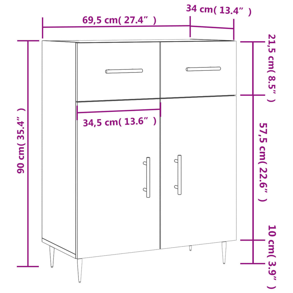 vidaXL Komoda betonsko siva 69,5x34x90 cm inženirski les