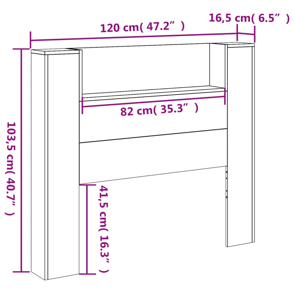 vidaXL Omarica za vzglavje postelje LED siva sonoma 120x16,5x103,5 cm