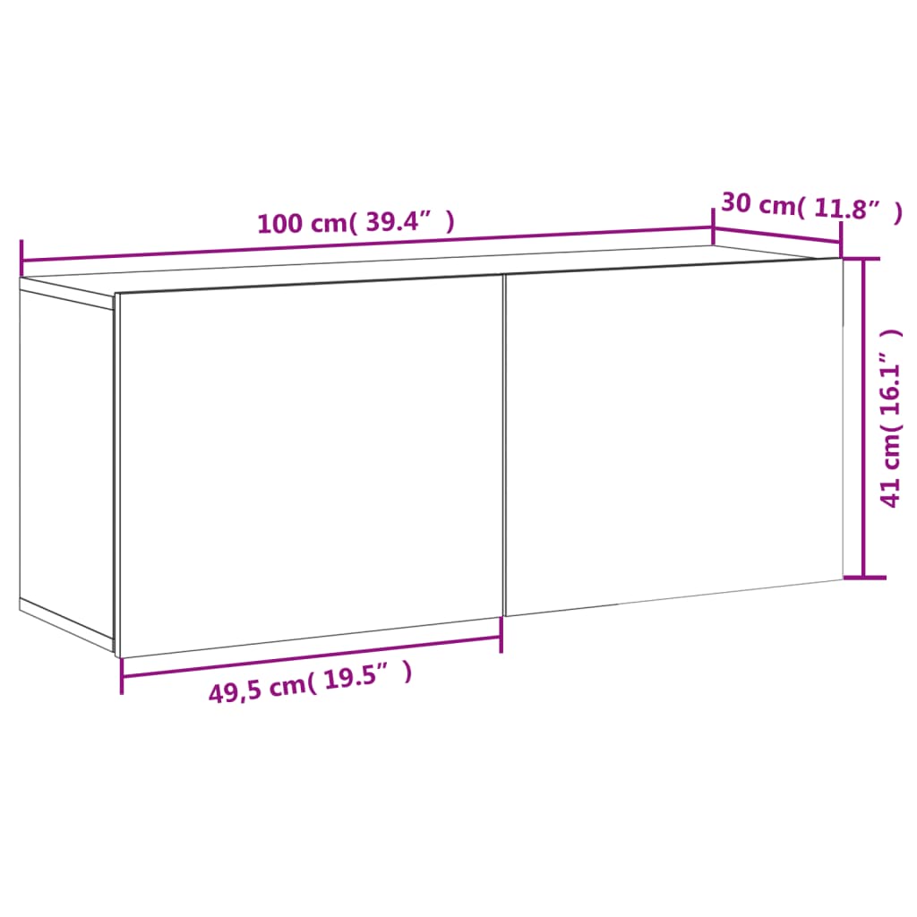 vidaXL Stenska TV omarica siva sonoma 100x30x41 cm