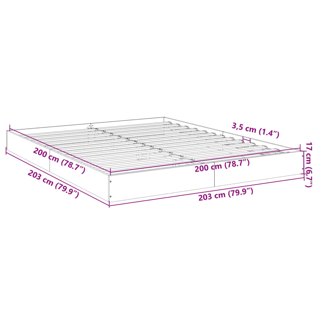 vidaXL Posteljni okvir sonoma hrast 200x200 cm inženirski les