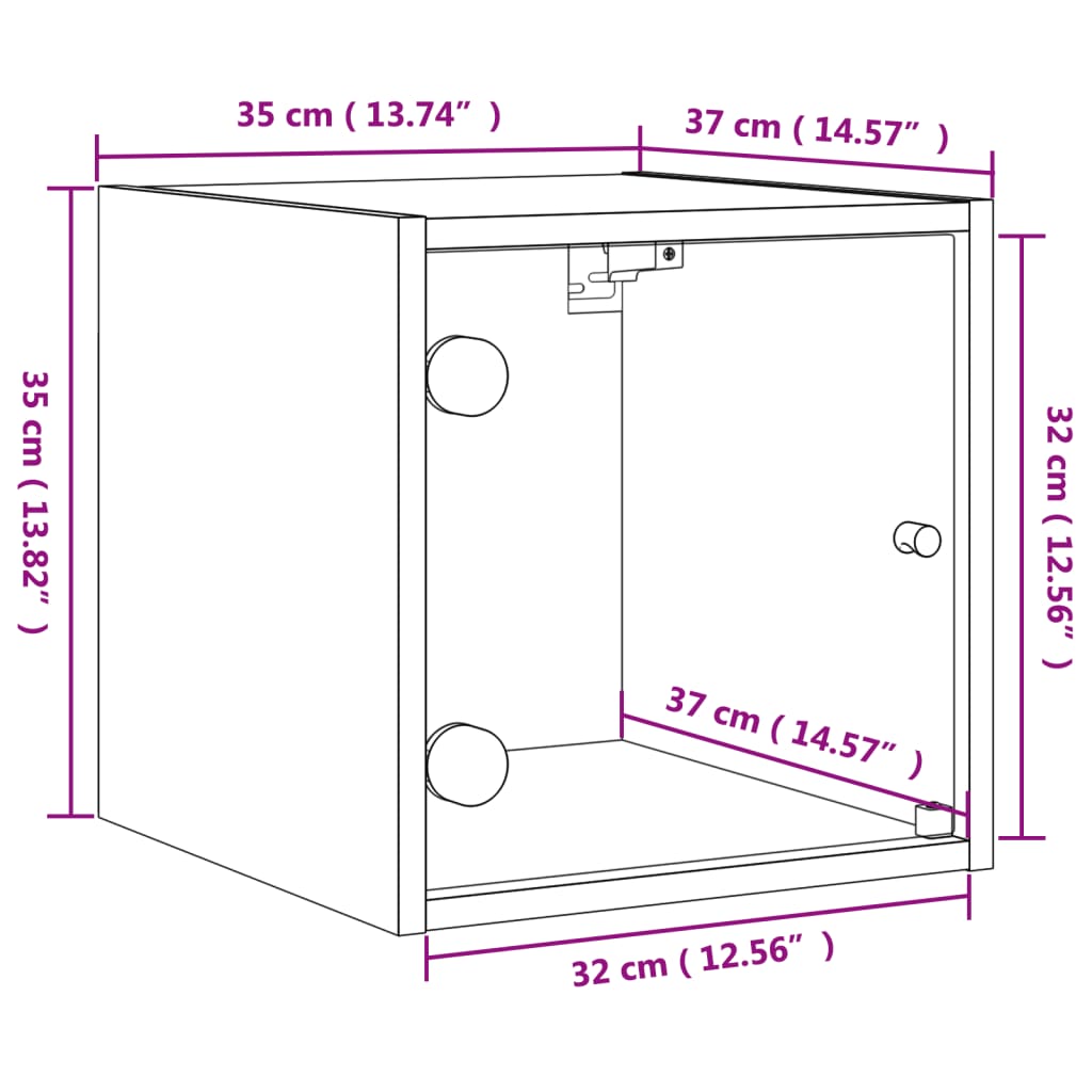 vidaXL Nočna omarica s steklenimi vrati 2 kosa beton. siva 35x37x35 cm