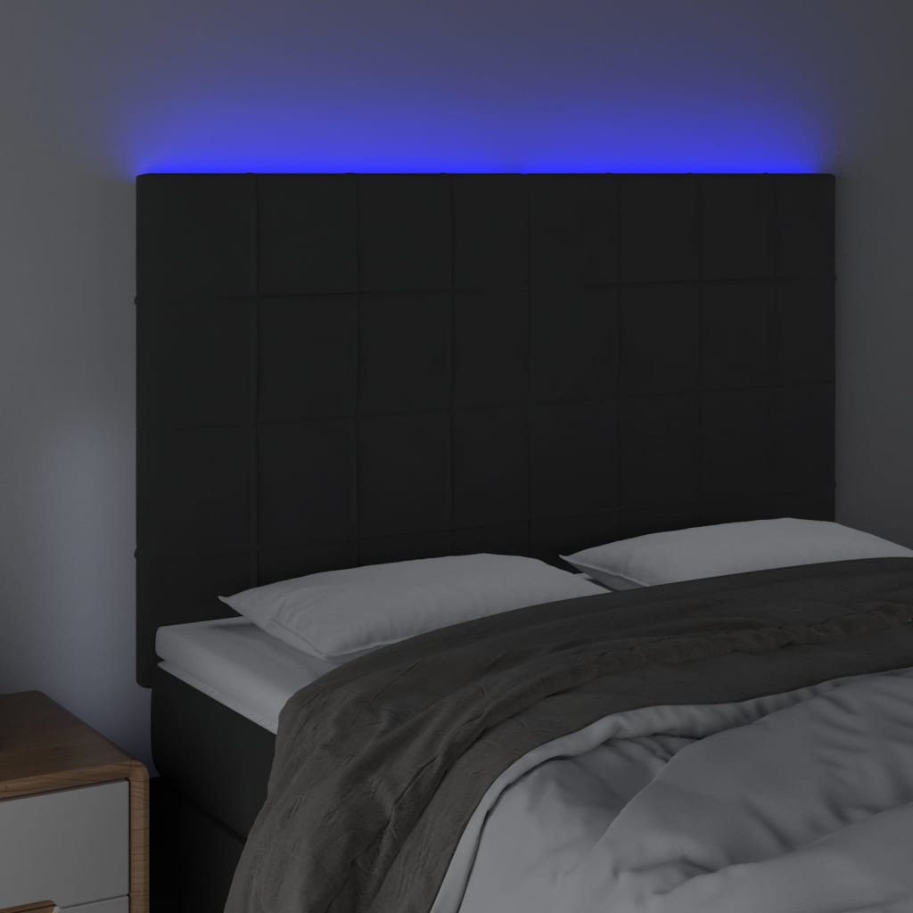 vidaXL LED posteljno vzglavje črno 144x5x118/128 cm žamet