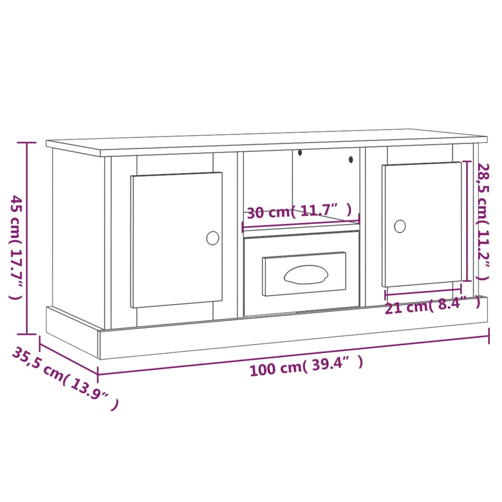 vidaXL TV omarica sonoma hrast 100x35,5x45 cm inženirski les