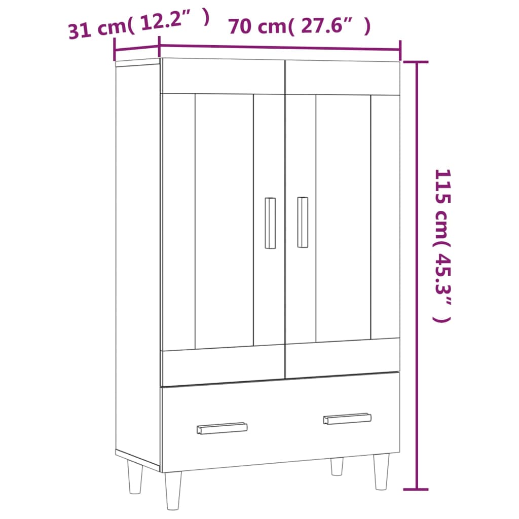 vidaXL Visoka omarica bela 70x31x115 cm inženirski les