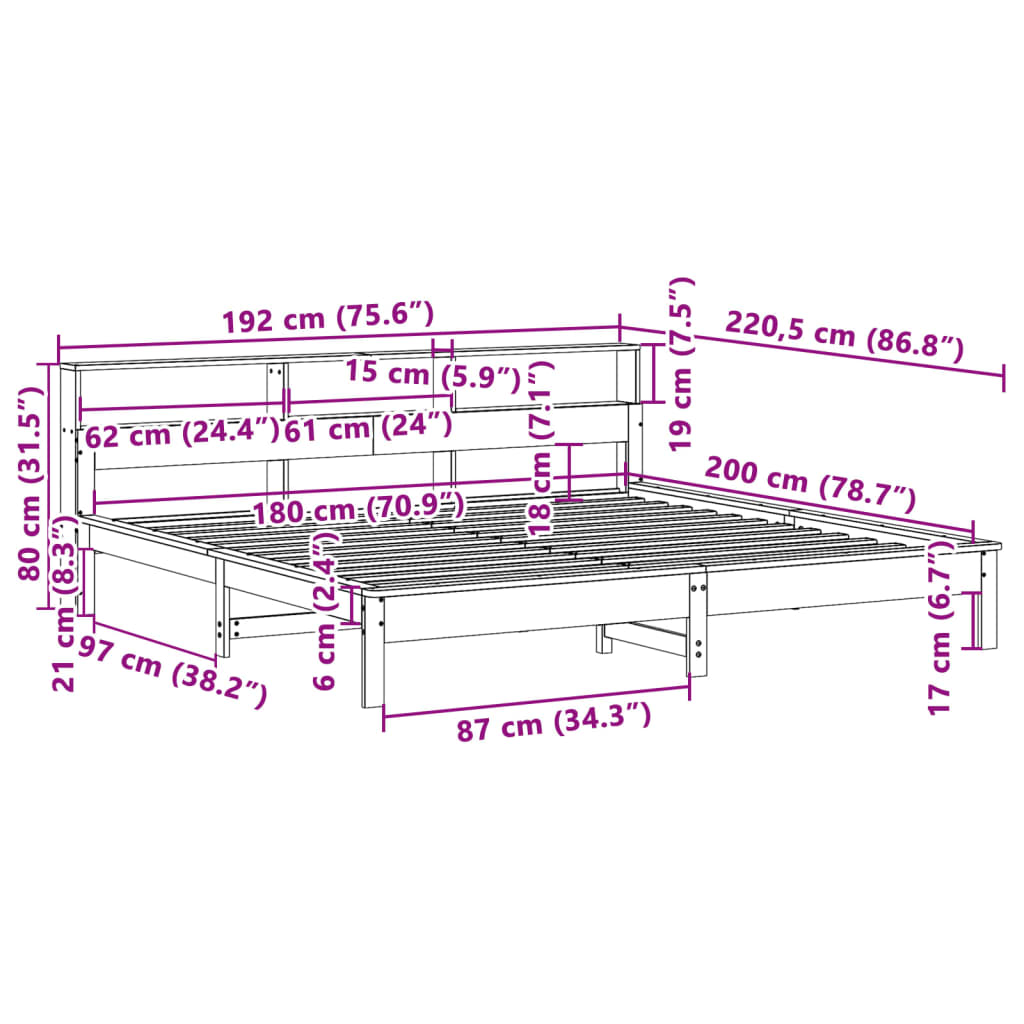 vidaXL Posteljni okvir brez vzmetnice bel 180x200 cm trdna borovina