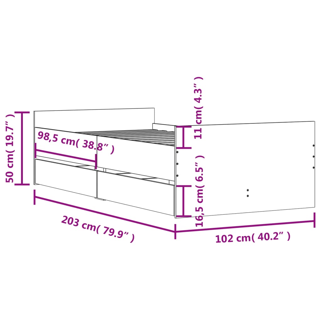 vidaXL Posteljni okvir s predali sonoma hrast 100x200 cm