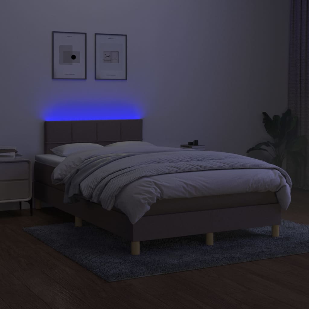 vidaXL Box spring postelja z vzmetnico LED taupe 120x190 cm blago