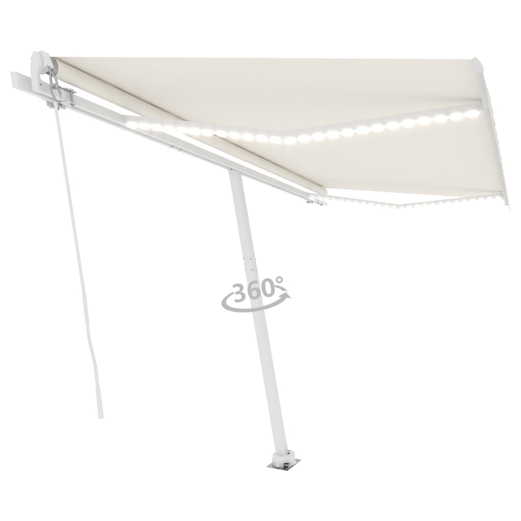 vidaXL Ročno zložljiva tenda z LED lučmi 400x350 cm krem