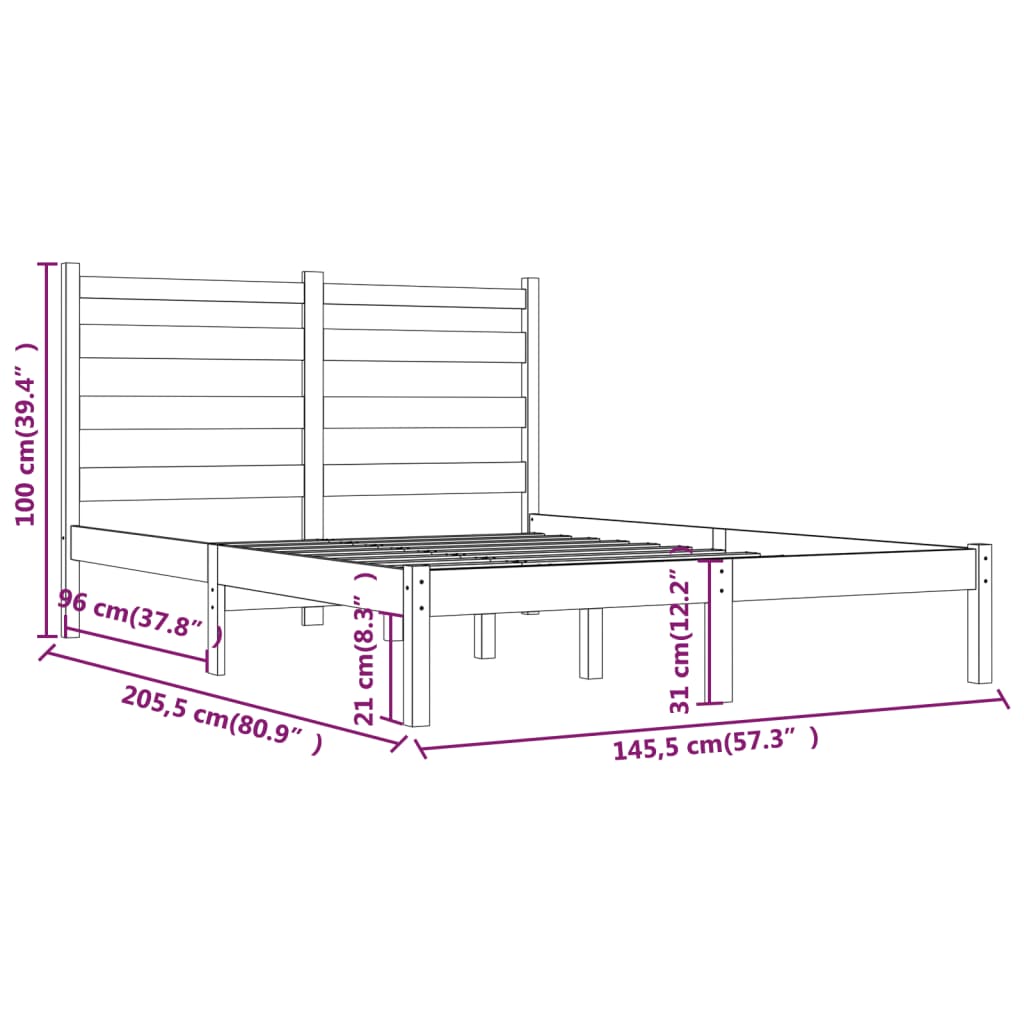 vidaXL Posteljni okvir črn iz trdne borovine 140x200 cm