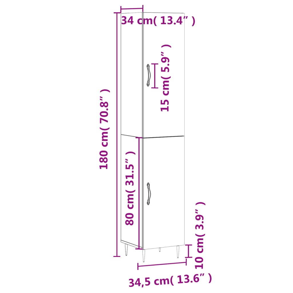 vidaXL Visoka omara siva sonoma 34,5x34x180 cm inženirski les