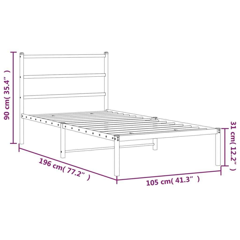 vidaXL Kovinski posteljni okvir z vzglavjem črn 100x190 cm