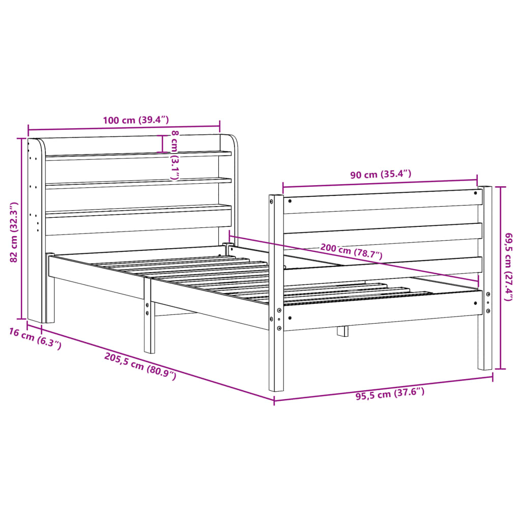 vidaXL Posteljni okvir z vzglavjem brez vzmetnice bel 90x200 cm