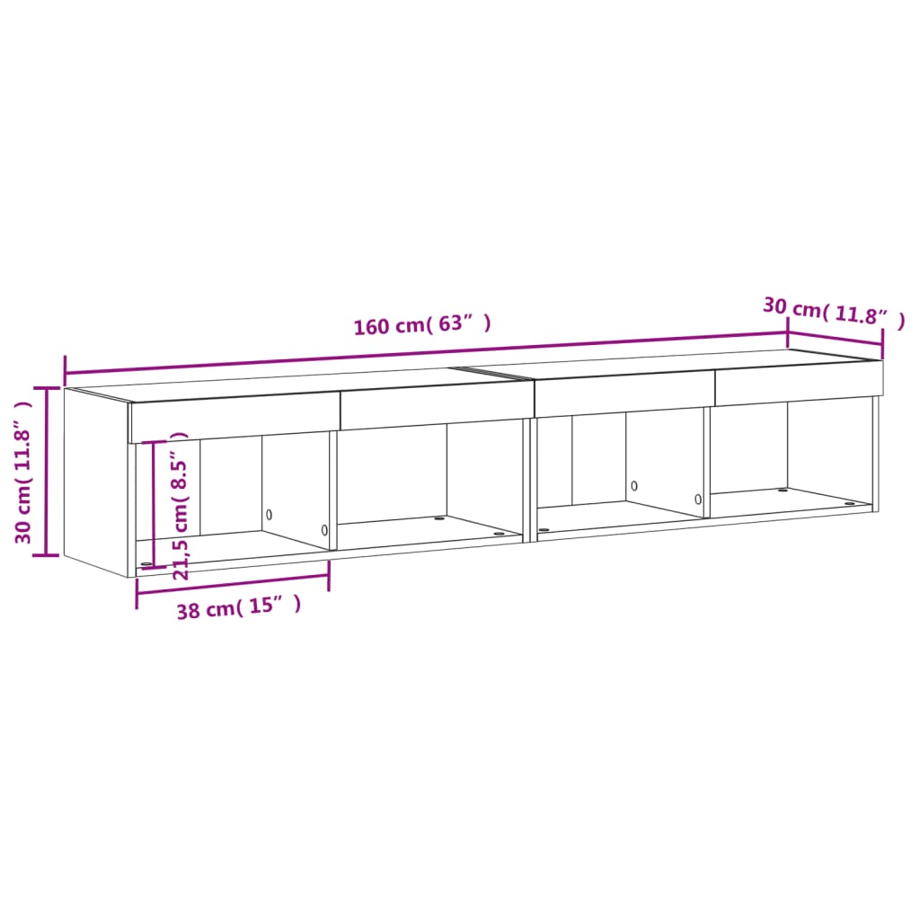 vidaXL TV omarica z LED lučkami 2 kosa bela 80x30x30 cm