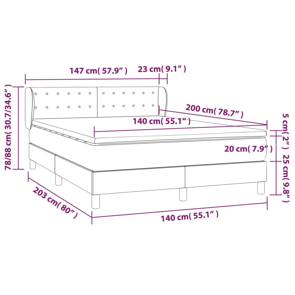 vidaXL Box spring postelja z vzmetnico črn 140x200 cm umetno usnje