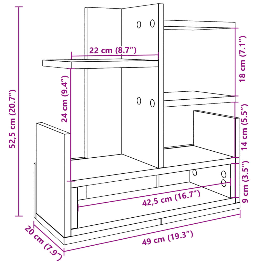 vidaXL Organizator za pisalno mizo betonsko siv 49x20x52,5 cm inž. les