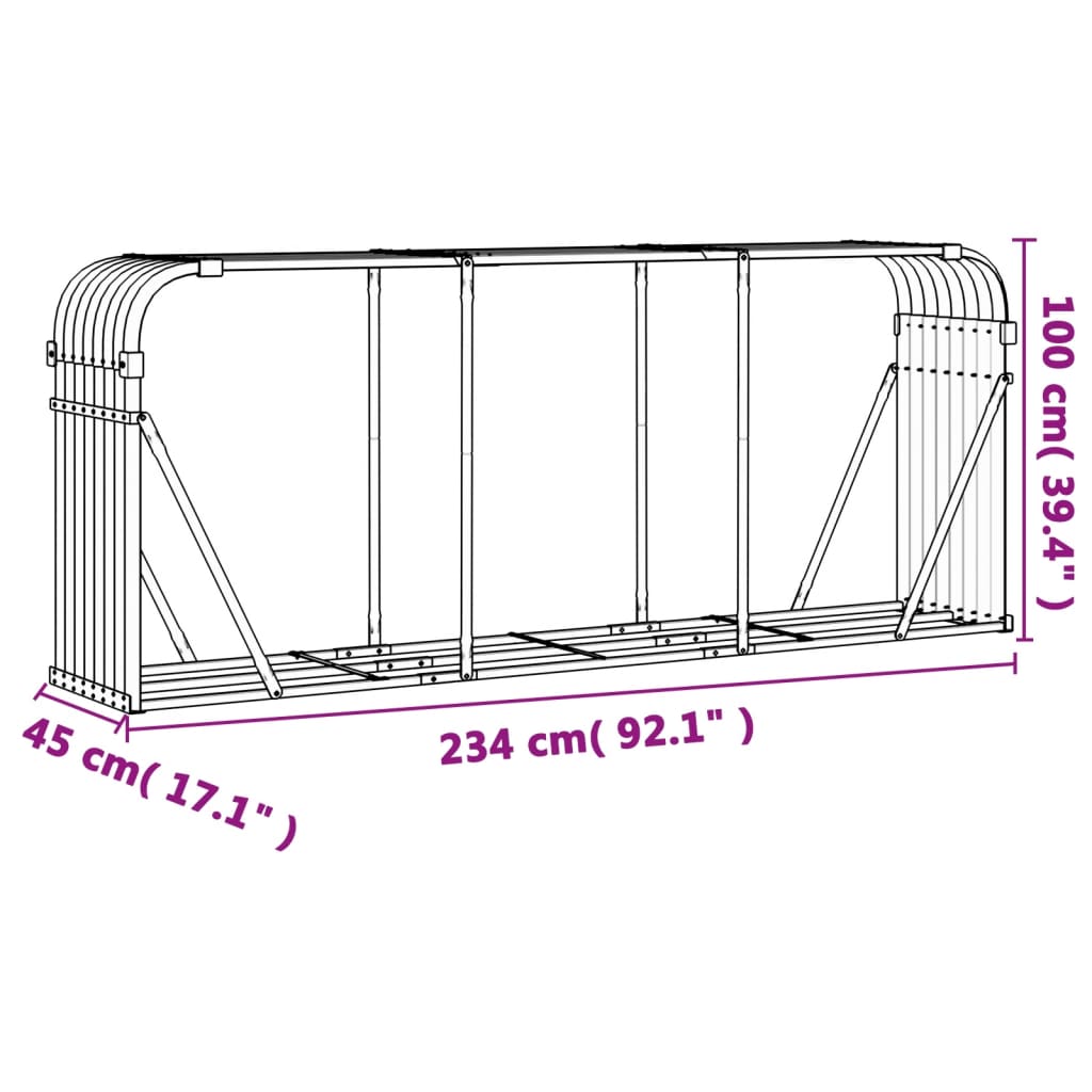 vidaXL Nosilec za polena zelen 234x45x100 cm pocinkano jeklo