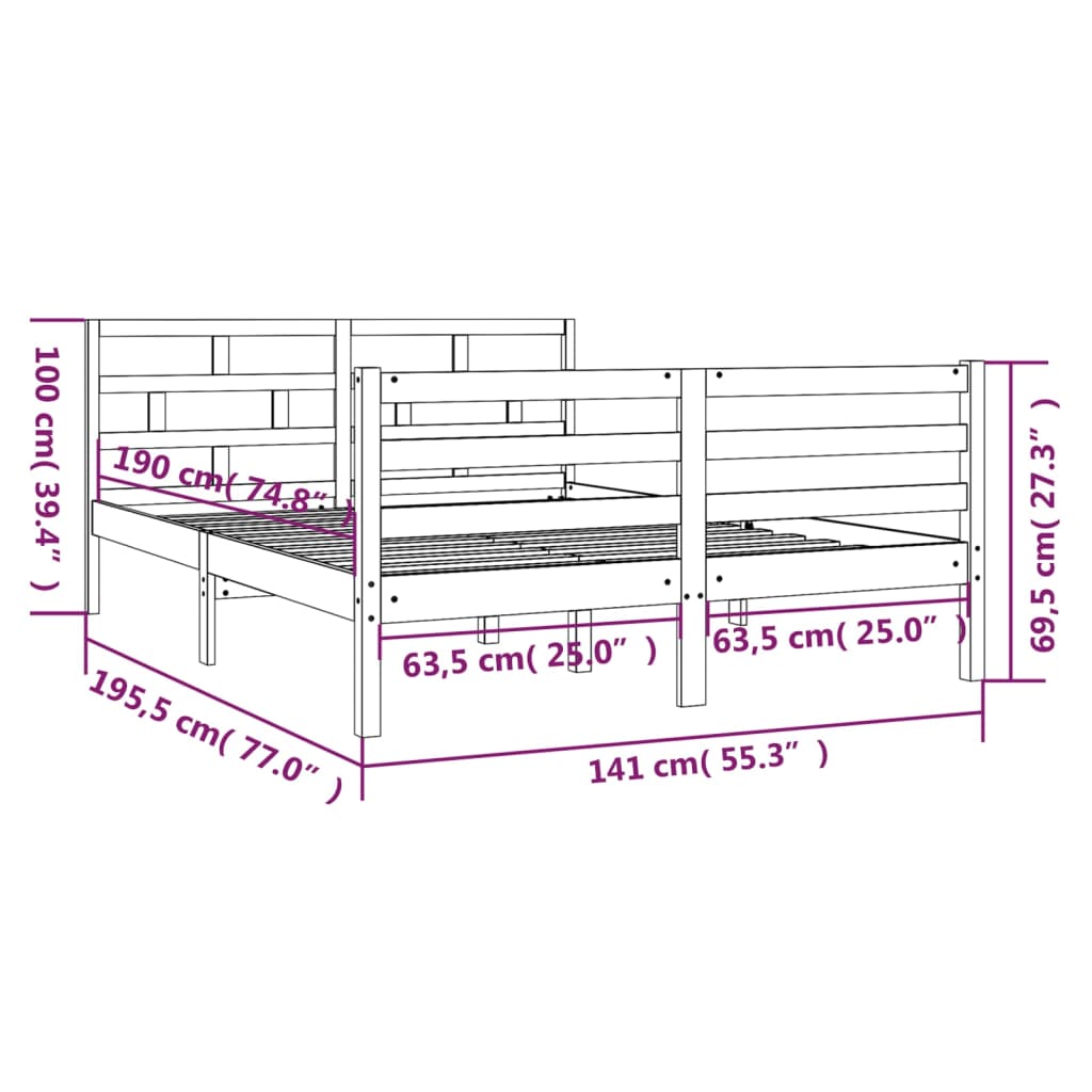 vidaXL Posteljni okvir bel 135x190 cm trden les