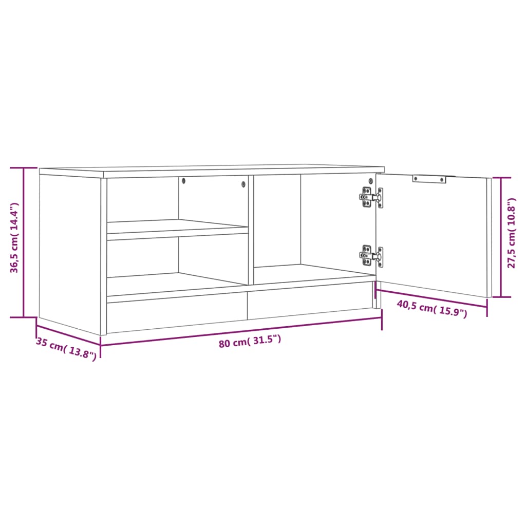 vidaXL TV omarica sonoma hrast 80x35x36,5 cm konstruiran les