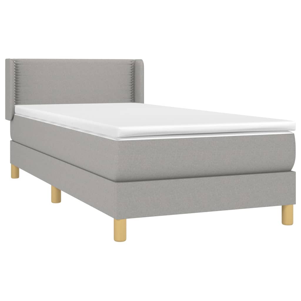 vidaXL Box spring postelja z vzmetnico svetlo siva 90x200 cm blago